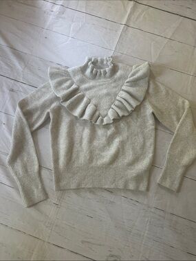 French Connection Dove Gray Ruffle mikcneck pullover Sweater medium